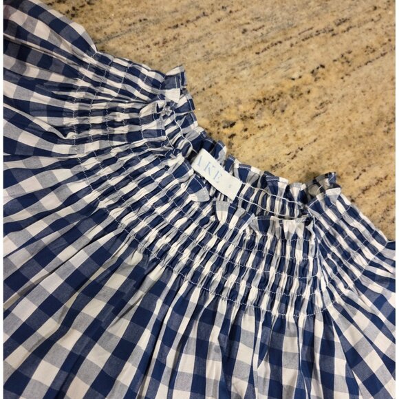 Lake Pajamas Size S Blue Gingham Check Cotton Smocked MIDI Dress Peplum Hem - Picture 10 of 13